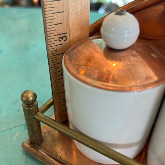 Vintage copper ceramic spice jar set wall mount shelf with rack mcm mid century - Picture 7 of 15